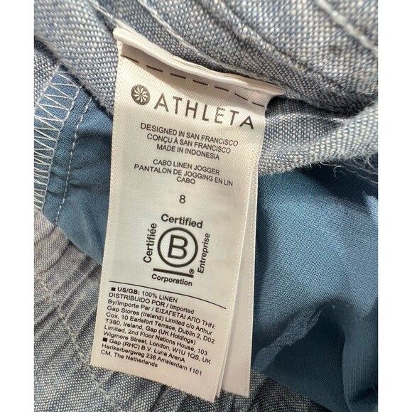 Athleta Cabo Linen Jogger Blue Sz 8 Pull On High Rise Drawstring Coastal Travel - Picture 8 of 14